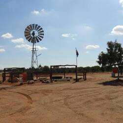 Halfway between Tibooburra and Broken Hill at Packsaddle (there is a hotel/roadhouse there)
