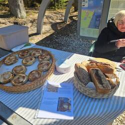 Die Frau verkauft Selbstgebackenes in Kolkasrags