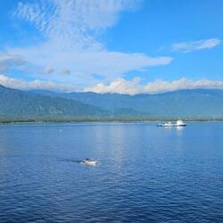 The view as we come into port at Celukan Bawang.