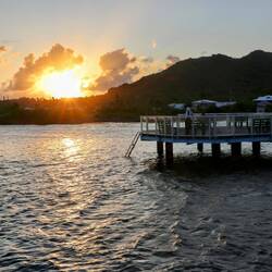 Sunset on the bridge connecting Providencia Island to Santa Catalina Island.