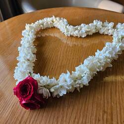 Collier de fleurs en guise de bienvenue