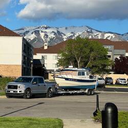 I like this photo better with the hotel and snow-capped mountains