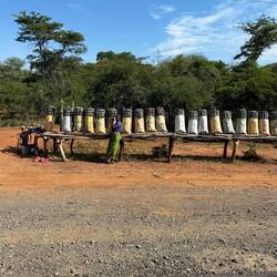 Überall an den Straßen Sambias wird Holzkohle verkauft (Heizung und Kochfeuer)