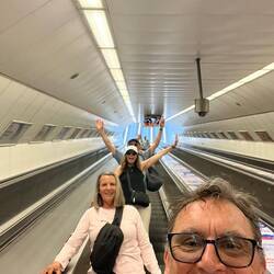 Riding the Metro. The escalators are so steep.