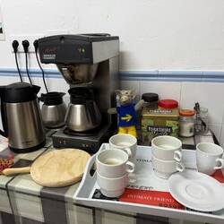 Turn on the coffee maker and the kettles