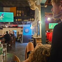 Late night birthday soccer watching at the local pub