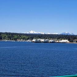 Approaching the island -- look at those mountains in the background!!