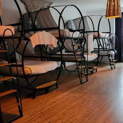 Unique bed layout at this hostel.