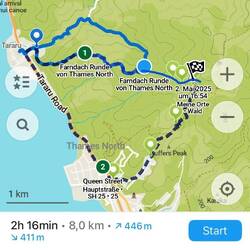 geplante Runde (oben), tatsächliche Runde (unten)