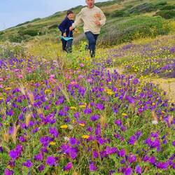 Sur les chemins fleuris de Villasimius, les enfants se défoulent.