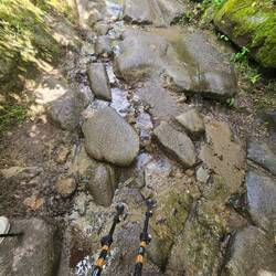 Boulders with a stream running downhill. We climbed it uphill.