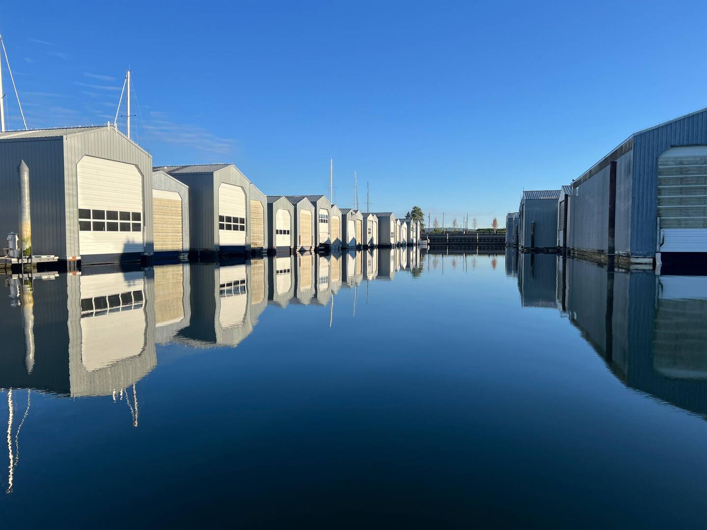 A lot of boat sheds in the Everett Marina.