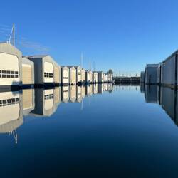 A lot of boat sheds in the Everett Marina.