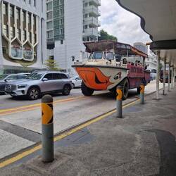 The duck tours bus also goes on water