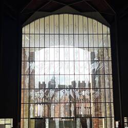 Great West Window known as the Screen of Saints and Angels, engraved directly onto the screen