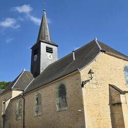 Recently restored church in village centre next to the boulangerie