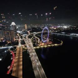 The Singapore flyer wheel and the red lit bridge designed on DNA