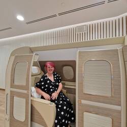 Couldn't resist trying the pretend Emirates 1st class cabin!🤣
