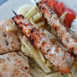 Souvlaki-Spieß, sieht besser aus, als er schmeckt.