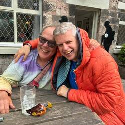 Enjoying some English beer outside The Sportsman