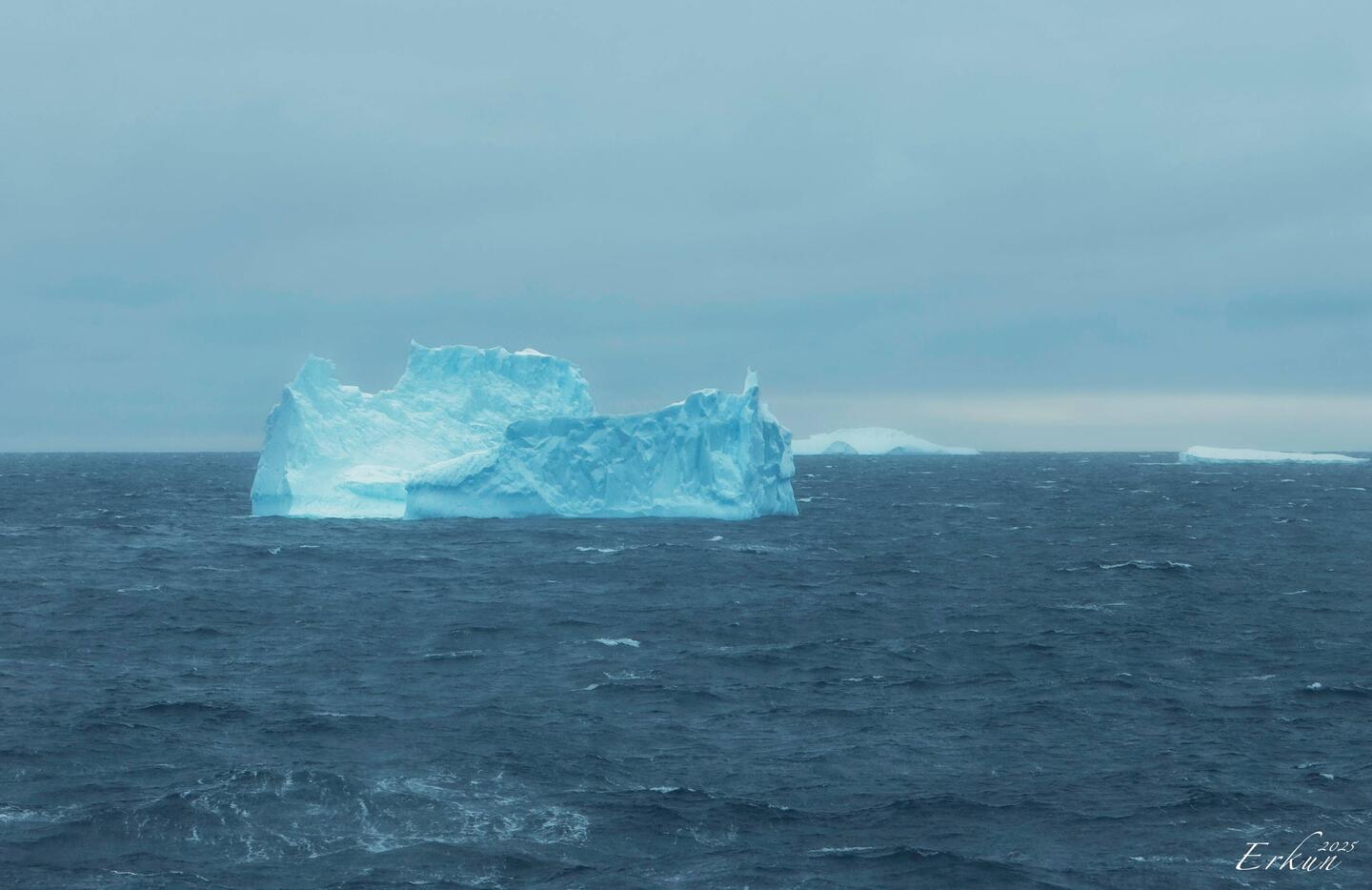 Choppy seas and iceberg spotted on the way down to breakfast — Weddell Sea, Antarctica.