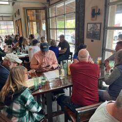 First two tables of C-Brats at San Juan Island Brewing Co