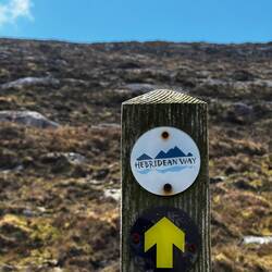 Unser Wegmarker, der nächste ist da oben auf dem Berg