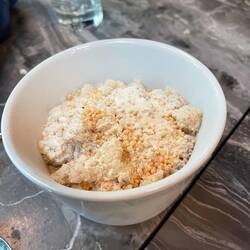 Cinnamon tea ice, ginger whipped cream, mountain yam shavings, rice puff cereal