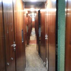 Sleeper carriage - note the zigzag corridor