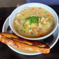 Clam, bacon, potato chowder