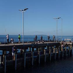 viele Angler und ein Delphin, der für zwei Atemzüge aufgetaucht war. Leider wieder verschwunden ...