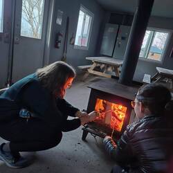 Roasting marshmallows in the shared food cabin