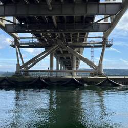 Underneath the western end of the Hood Canal floating bridge.