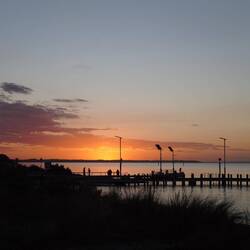 Vor dem Abendessen noch kurz zum Rye Pier, Sonnenuntergang....
