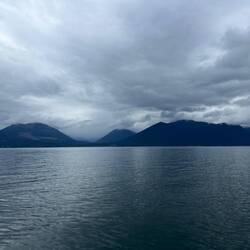 Low clouds and chilly. Mountains around Pleasant Harbor.