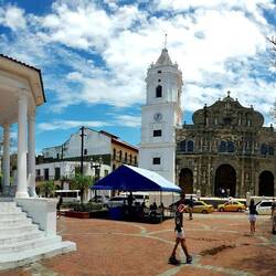 Façade of the cathedral seen from the "Plaza de la Independencia" . Old town.