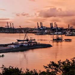 Scenic sunset at the Panama Canal.