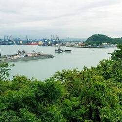 The Panama Canal, on the right side is the "Puente de las Americas".