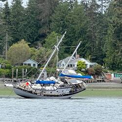 Large beached sail boat
