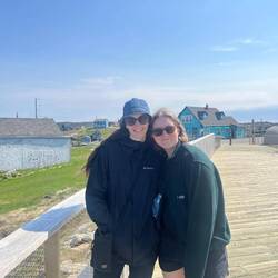 Maggie and Erin posing at the cute village of Peggy's Cove