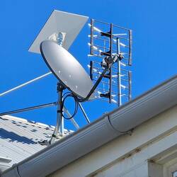 Typical of the infrastructure required in a country town. Foxtel, Starling and terrestrial TV.