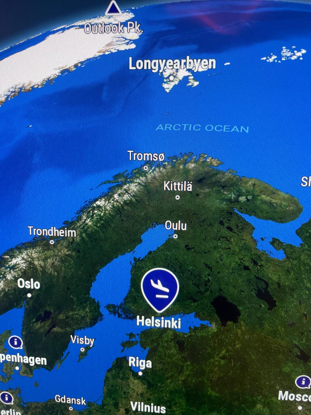 Arriving in Helsinki with Longyearbyn to the north where we cruise in 2 days
