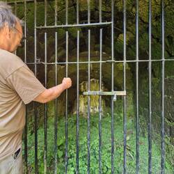 The base of the kiln. Lime would be burned with coal at the top then fall here to be removed.