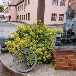 Der Cottbusser Postkutscher putzt seinen Postkutschenkasten...