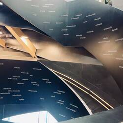 Oodi Library staircase. The words were submitted by the community