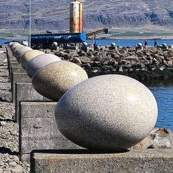 The "granite eggs" (34 kinds represent the eggs of each of the nesting birds in this area,)