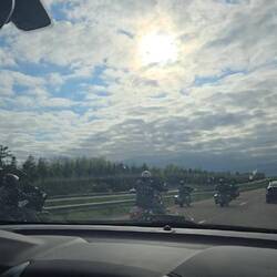 Biker gang seen when Erin was driving (featuring storm clouds ahead)