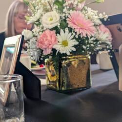 There were lovely fresh pink flowers at every table.
