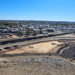 Indian Pacific and a freight train in at Broken Hill Station