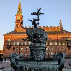 Rådhuspladsen and the Dragonwell (the bull is fighting it and the Pumbas enjoy the show)